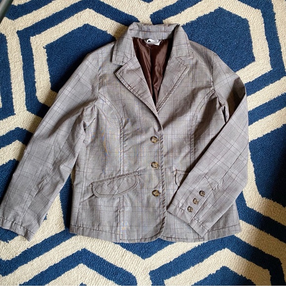 🍂 GINA BENOTTI BROWN GREY PLAID BLAZER JACKET! - Picture 6 of 13